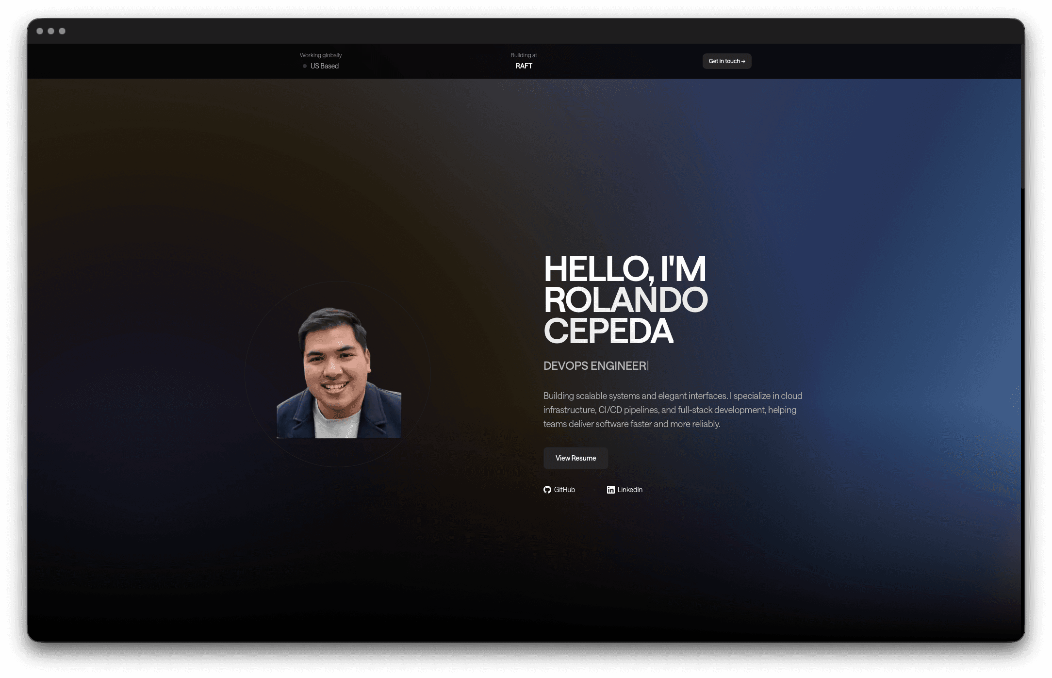 Hero section for rolandocepeda.dev